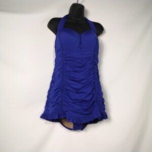 Jantzen Blue 1 Pc. Halter Neck Bandeau Modest Slimming Swim Dress Sz. 16 NWT
